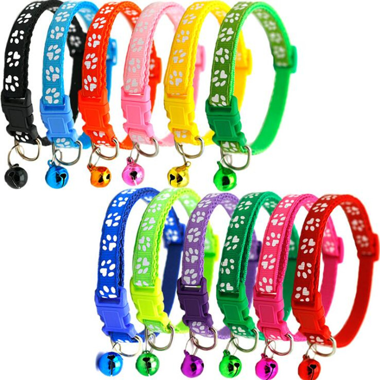 

Dog Puppy Cat Collar Breakaway Adjustable Cats Collars with Bell Bling Paw Charms pet decor supplies 12styles LXL473Q