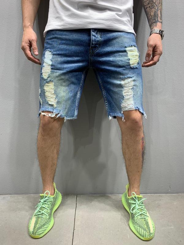 

Blue Denim Men's Denim Shorts, As pic