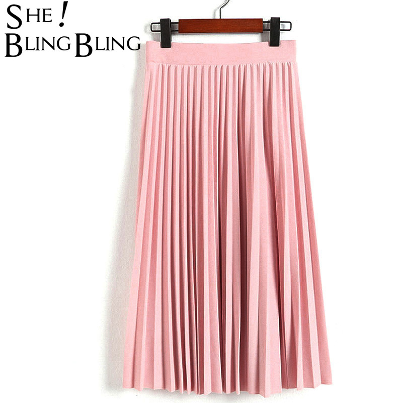 

Spring Autumn New Fashion Women's High Waist Pleated Solid Color Half Length Elastic Skirt Promotions Lady Black Pink