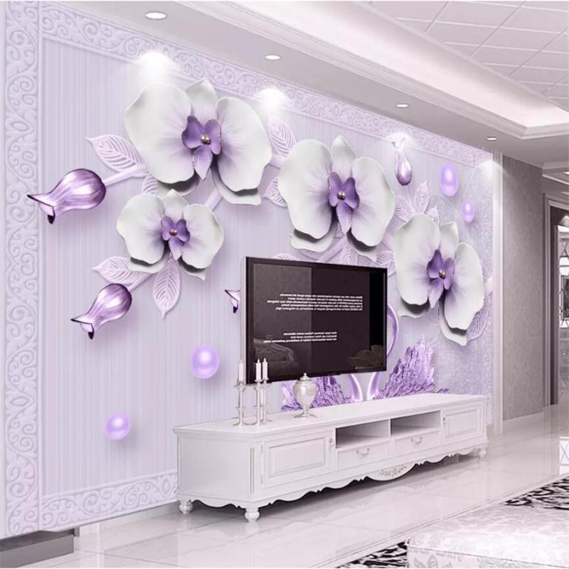 

mural Custom wallpaper papel de pared infantil 3d stereo Phalaenopsis swan romantic jewelry TV background wallpaper 3d, As pic