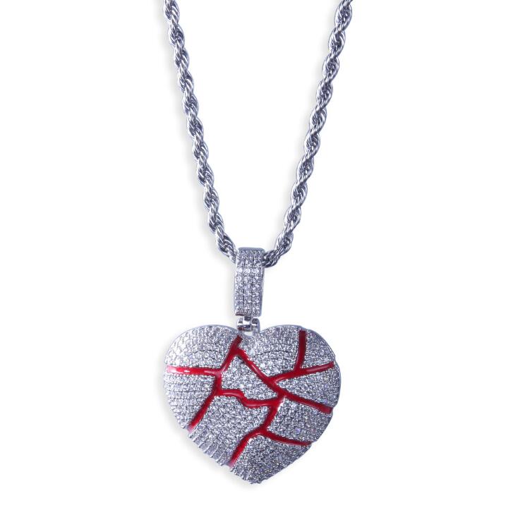 

Euro-American hip-hop broken heart-broken shape pendant Roke Heart is full of zircon necklaces for couples free shipping