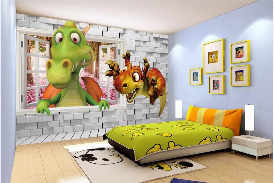 

WDBH custom photo 3d wallpaper Cartoon dinosaur broken wall children room home decor living room 3d wall muals wall paper for walls 3 d, Non-woven