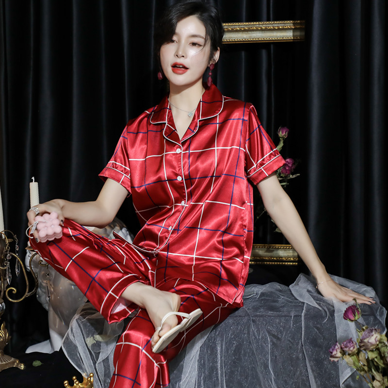 

Hot Sale Sleepwear Satin Silk Women Pajamas Set Loose Nightwear Summer New Home wear Suit Sexy Pijama Soft Nighty Pyjamas Women