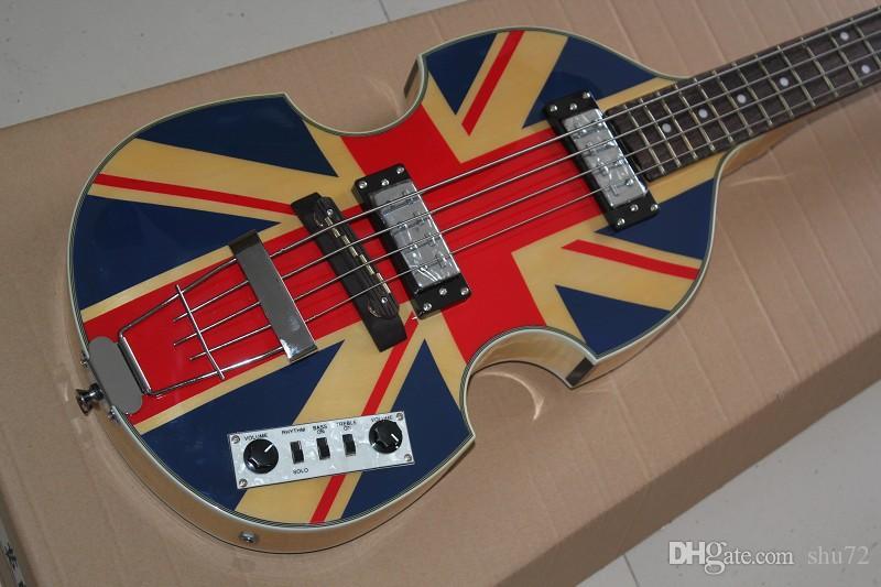 

Chinese Factory new Hofner Violin bass 4 Strings bass with England Flag and flame maple body and top Free Shipping 811