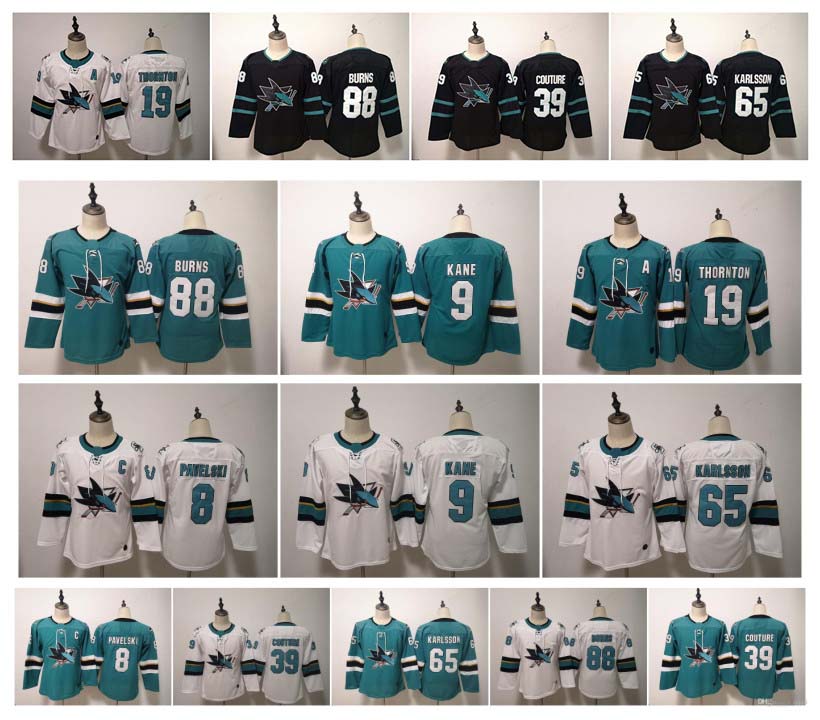 

Kids San Jose Sharks Jerseys 9 Evander Kane 65 Erik Karlsson 88 Brent Burns 19 Joe Thornton 8 Joe Pavelski 39 Logan Couture Boys Hockey, As pic
