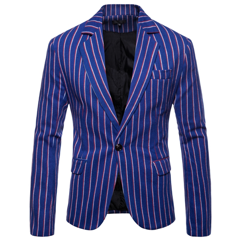 

Blazer Men 2020 New Fashion Trend European Men's Stripe Single Button Casual Slim Men Blazer, Navy blue