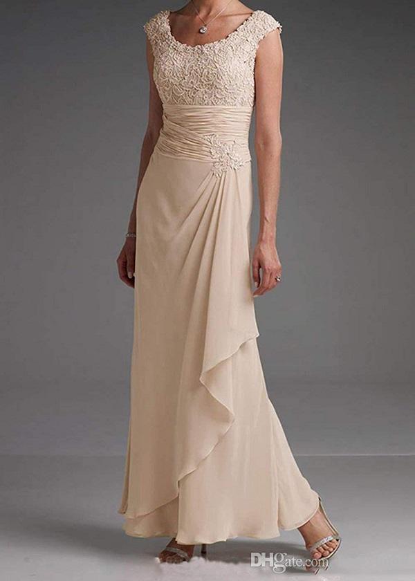 

Elegant Chiffon With Lace Cap Sleeves Mother Of The Bride Dress Floor Length Formal Party Evening Dresses Plus Size Wedding Guest Dresses