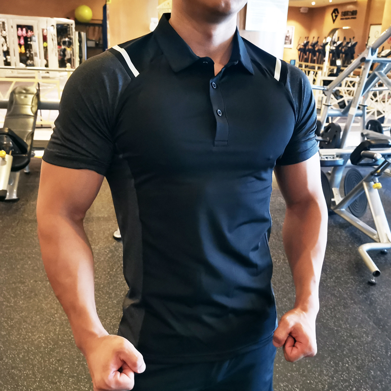 

Men Sport Training Cotton T-shirt Short Sleeve Male Casual Man Quick dry Gym Running Fitness Slim Tees Tops Clothing, P39-2 black
