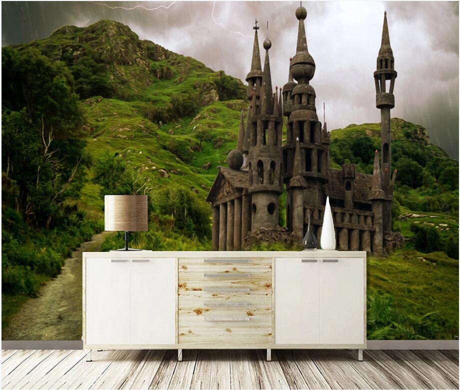 

3d wallpaper custom photo mural Mountain peaks path abstract retro woods castle building background stickers murals wallpaper for walls 3 d, Non woven