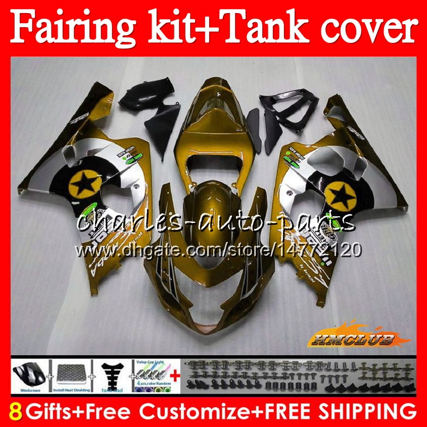 

Body+Tank For SUZUKI GSX-R600 GSXR-750 GSXR600 600CC 2004 2005 66NO.44 GSXR 600 750 CC K4 750CC golden silver GSX R600 GSXR750 04 05 Fairing, No. 1