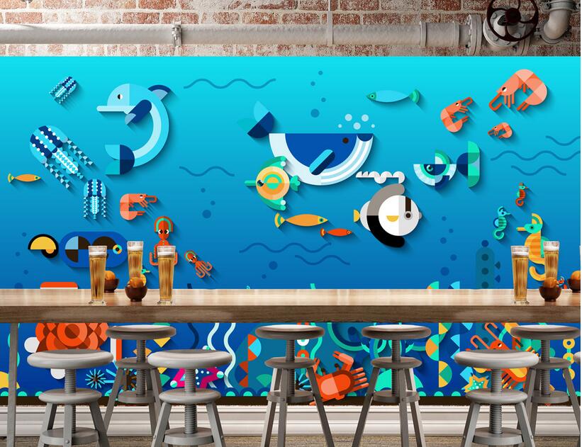 

3d wallpaper custom photo mural Cartoon underwater world fish TV background home decor 3d wall murals wallpaper for walls 3 d living room, Non-woven wallpaper