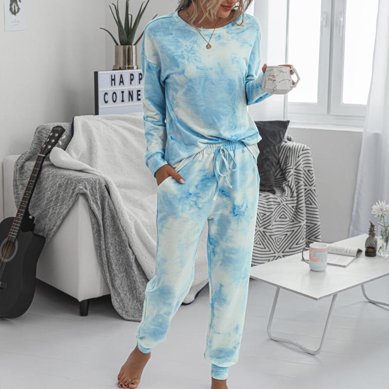 

2020 Women Set Tie Dye Long Sleeve Top Shirt O Neck And Pants Tracksuit Two Piece Set Casual Outfit Lounge Wear Sport, Color 3