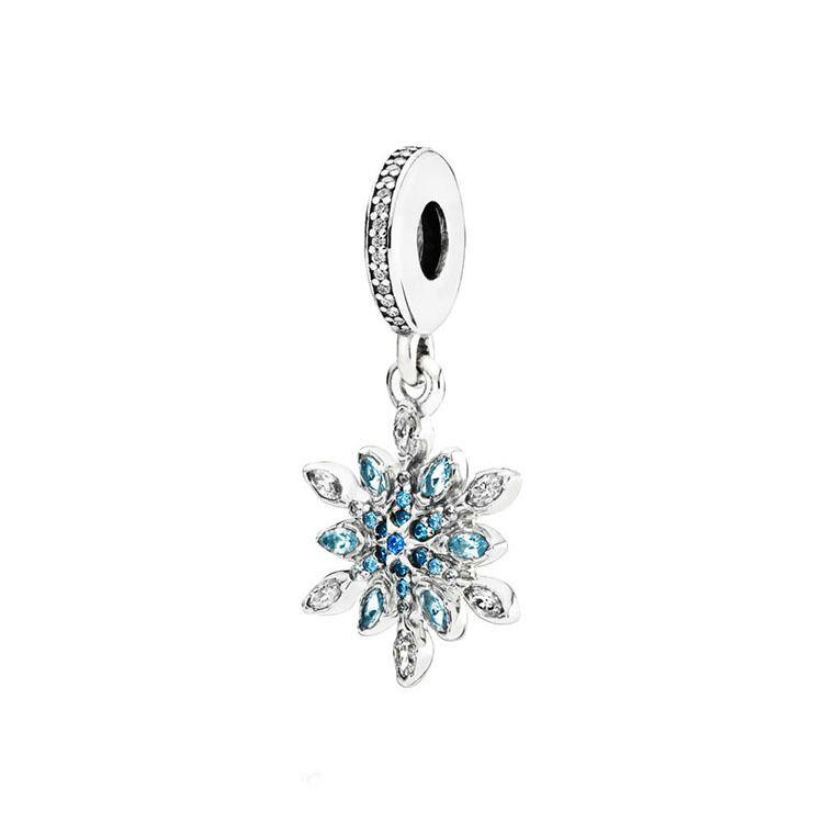 

Crystal Blue Snowflake charms wholesale S925 sterling silver Pendant fits for pandora style charms bracelets