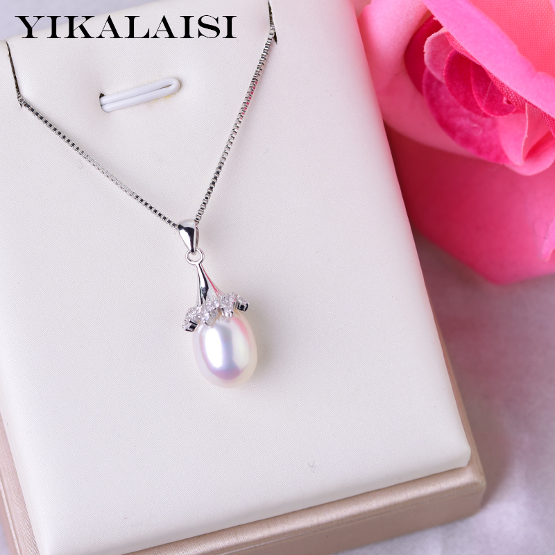 

YIKALAISI 925 Sterling Silver Natural Freshwater Pearl Pendants Jewlery For Women 9-10mm Pearl size White Pink Purple Black