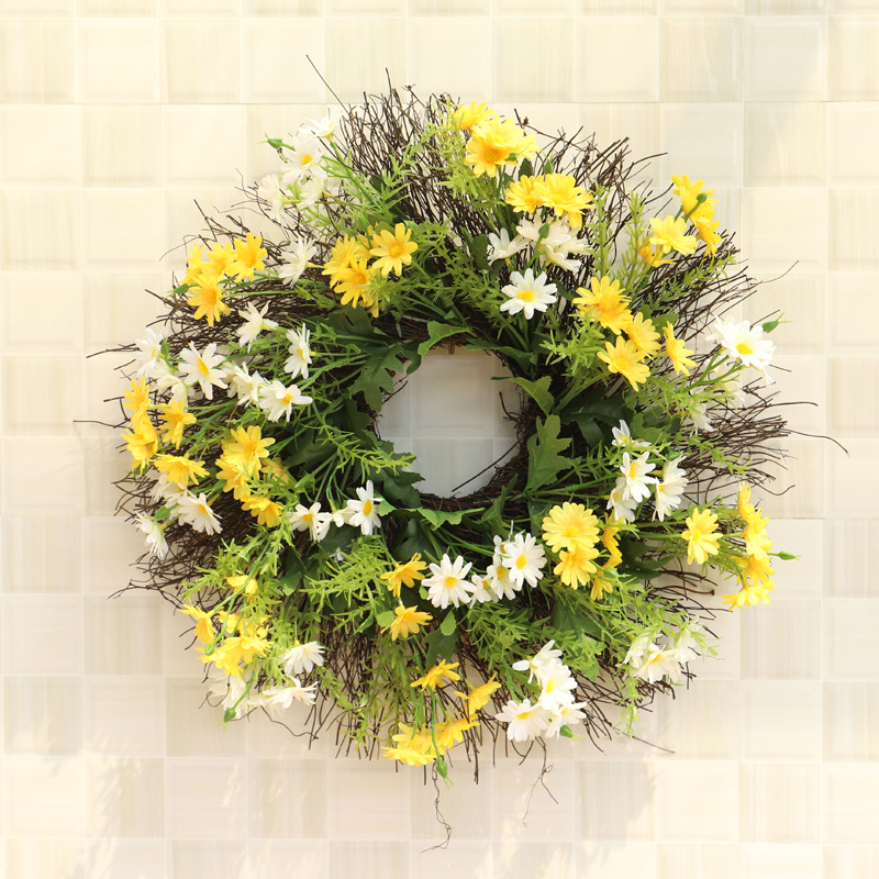 

Children's Room Wall Ornaments Yellow and White Floral Artificial Flower Rustic Daisy Silk Flower Wreath Farmhouse Wall Decor, 30cm