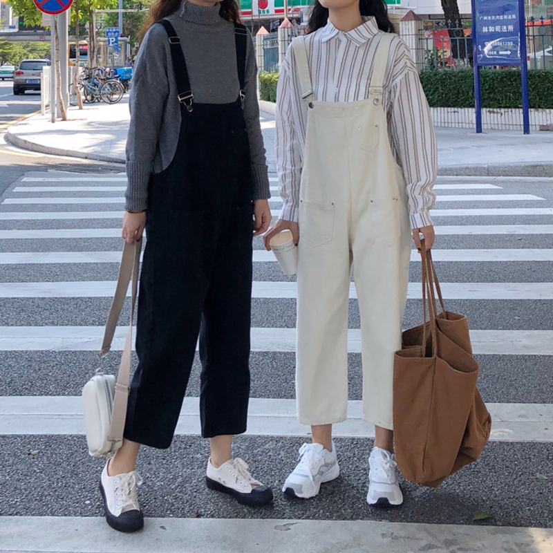 

Women Jumpsuits 2020 Solid Simple Korean Leisure Daily Lovely Jumpsuit Womens Trendy Kawaii Playsuits Retro, Black