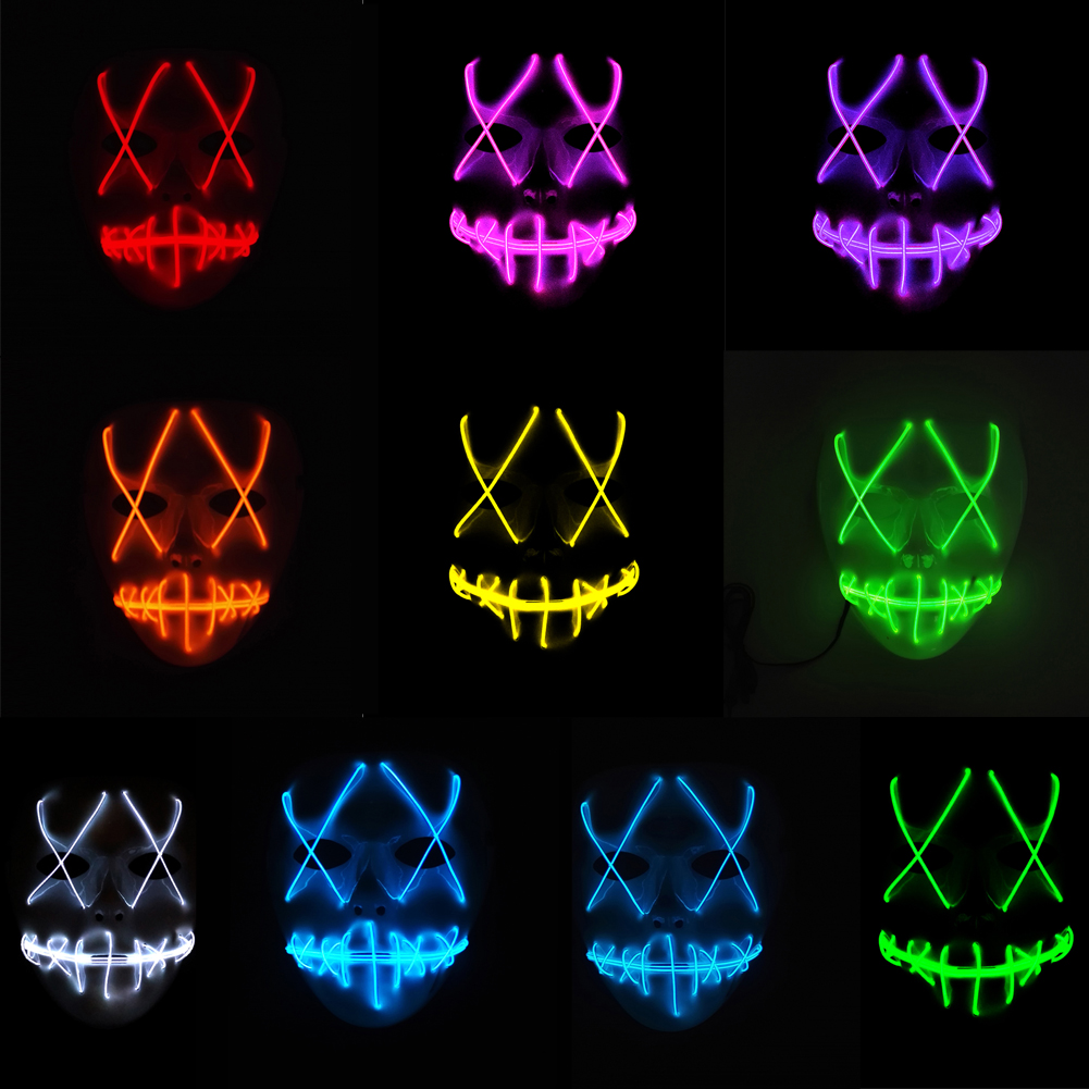 Halloween Scary Mask Cosplay Led Costume Mask EL Wire Light Up The Purge Movie