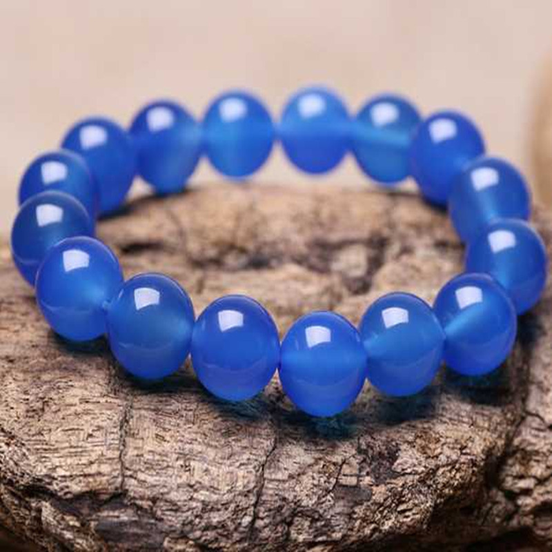

Pure Natural Blue Chalcedony Agate Bracelet Jade Hand Carved Jewelry Gifts Wholesale, Black