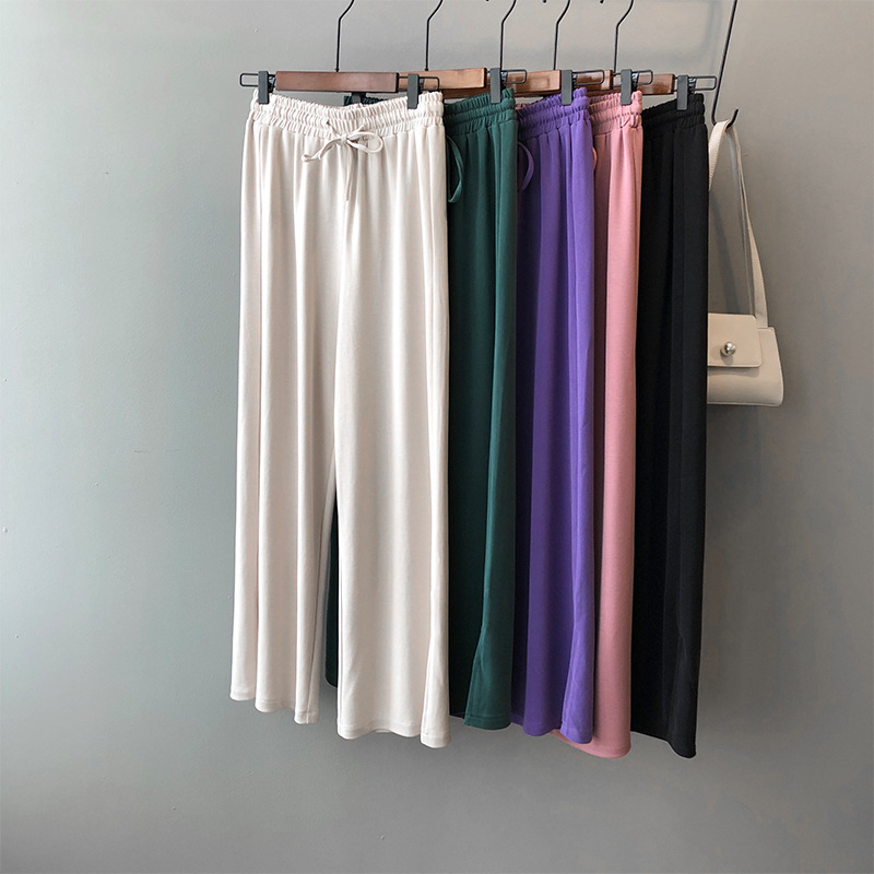 

Summer New 2020 Solid Color Fashion Casual Women's Pants High Waist Loose Wide Leg Drape Landing Straight Female Trousers, Black