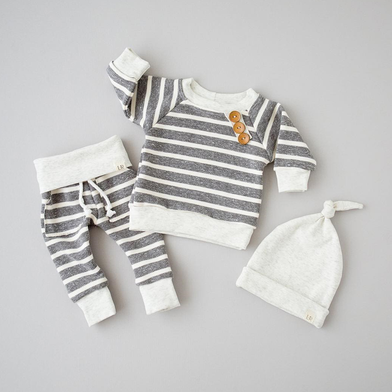 

Baby Spring Autumn Clothing Newborn Baby Boy Girls Kids Infant tops pants Hat 3pcs Outfits Set Striped Long Sleeve Clothes 2020, As pic