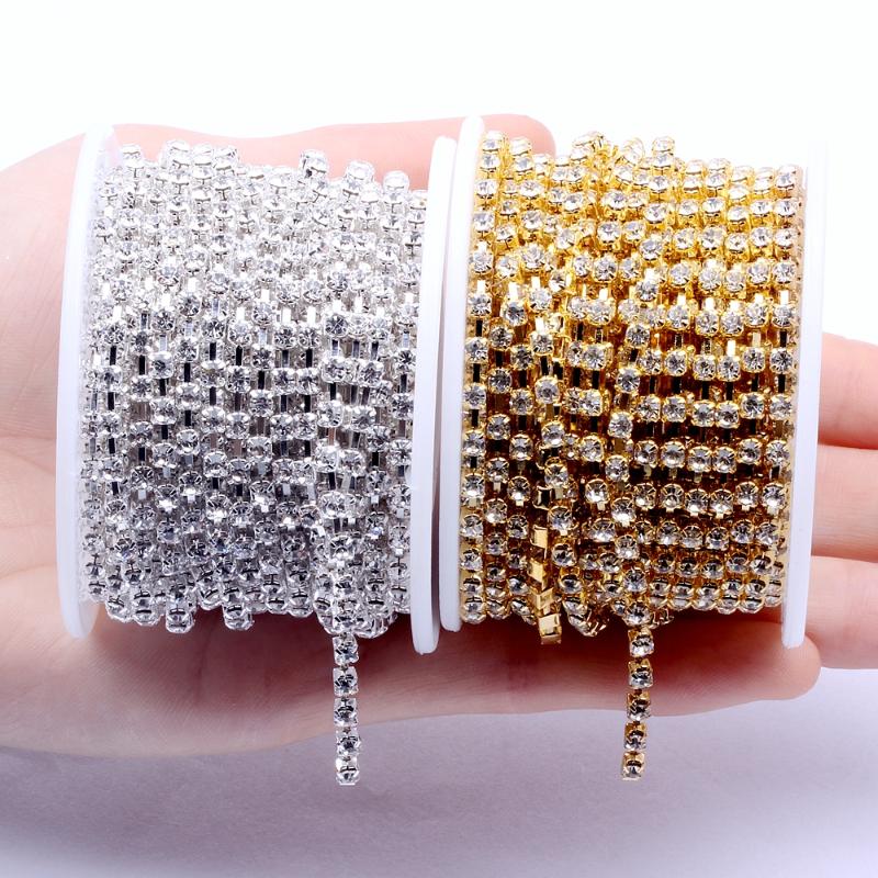 

Shiny Glass Rhinestones Copper Cup Claw Chains 9m Non Hotfix Strass Diamonds DIY Wedding Dress Garments