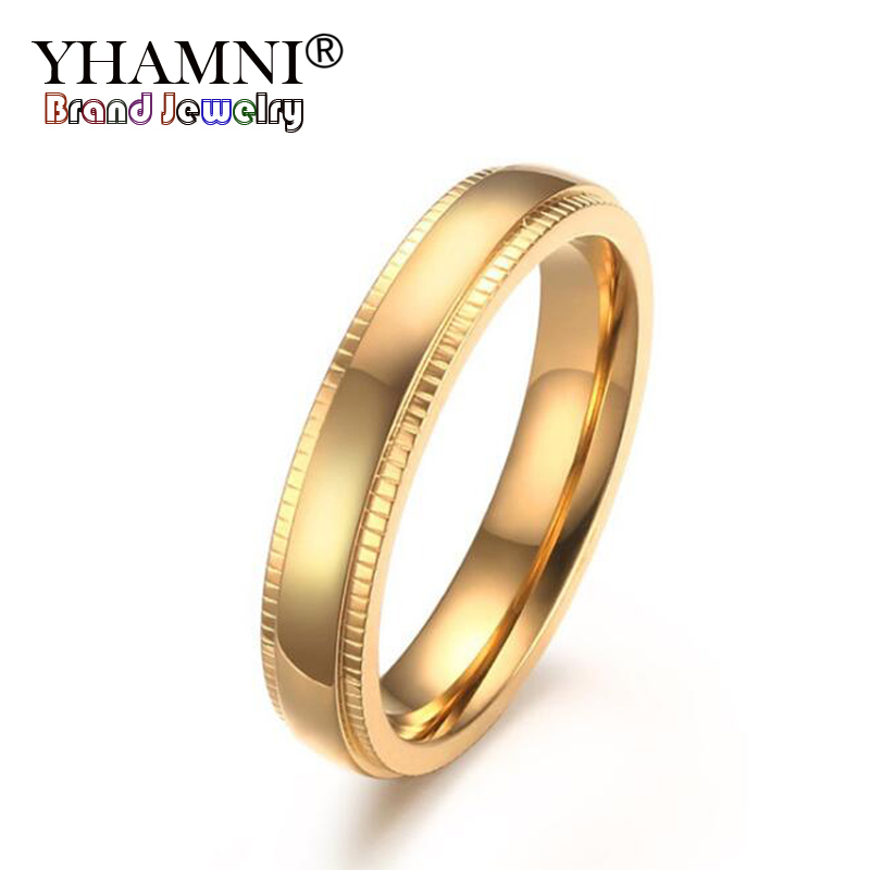 

YHAMNI Fashion Jewelry Gold Filled Rings 4mm Wide For Women and Men Brand Wedding Ring Anillo Bague YR239