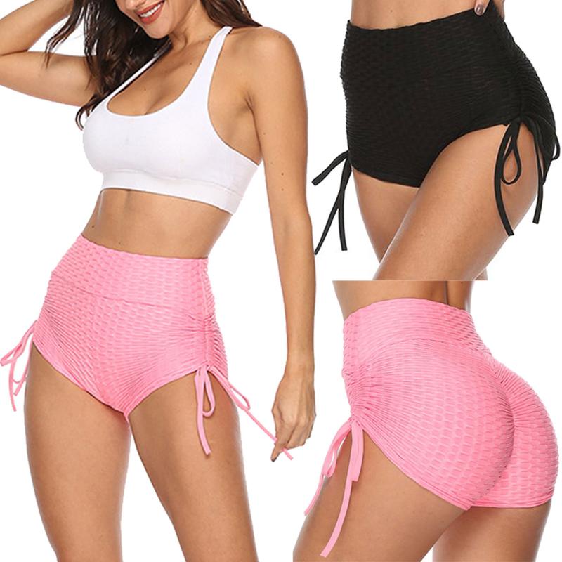 

Summer Women' Fashion Ruched Summer High Waist Drawstring Slim Fit Yoga Shorts Casual Running Workout Fitness Sports Shorts, Black