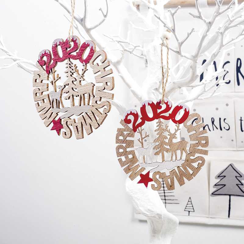 

2020 Christmas Wooden Pendant Christmas Tree Hanging Ornaments Home Party Closet Pendants Xmas Kids Gift Navidad Decor