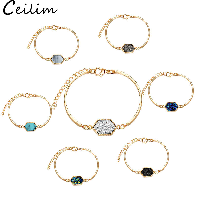 

Handmade Crystal Resin Druzy Bracelet New Arrival Colorful Natural Stone Bracelets Bangles for Women Gold Silver Jewelry Gift Wholesale