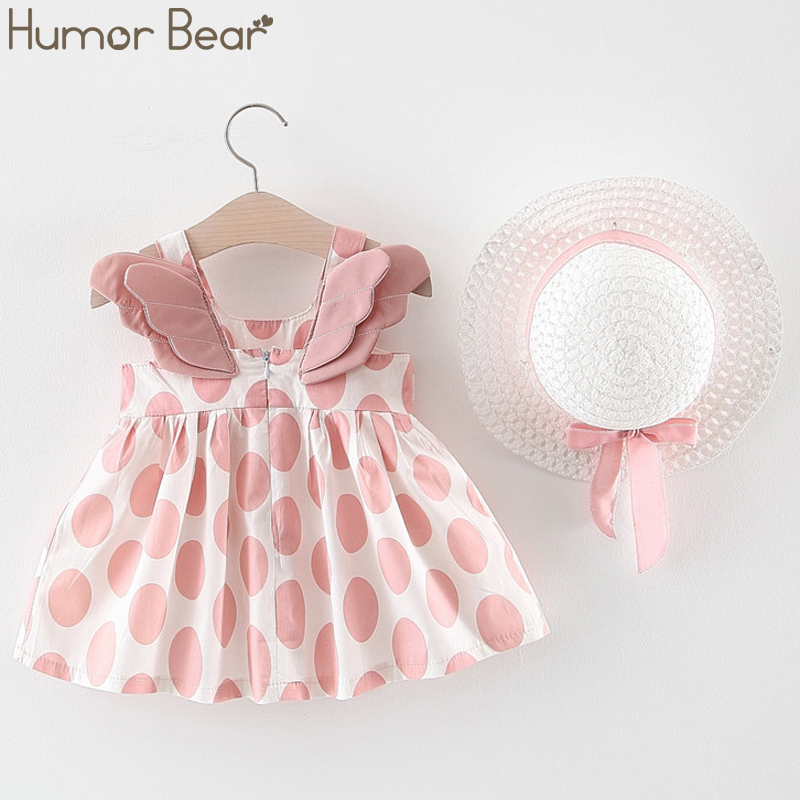 

Humor Bear New Summer Baby Girl Dress Wing Dot Vest Dress Fashion Hat As A Gift 2PC Set Baby Kids ClothingToddler Girls Clothes, 085 pink