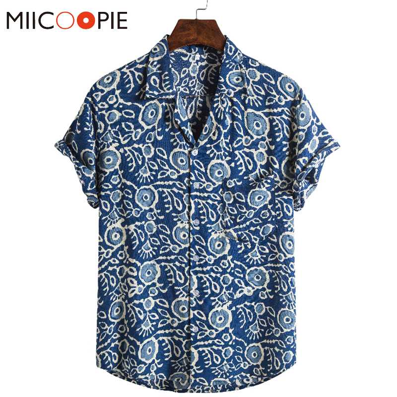 

2020 Summer Fashion V-Neck Mens Shirt Beach Hawai Design Print Camisas Dos Homens Linen Breathable Short Sleeves Shirts For Men, No.1