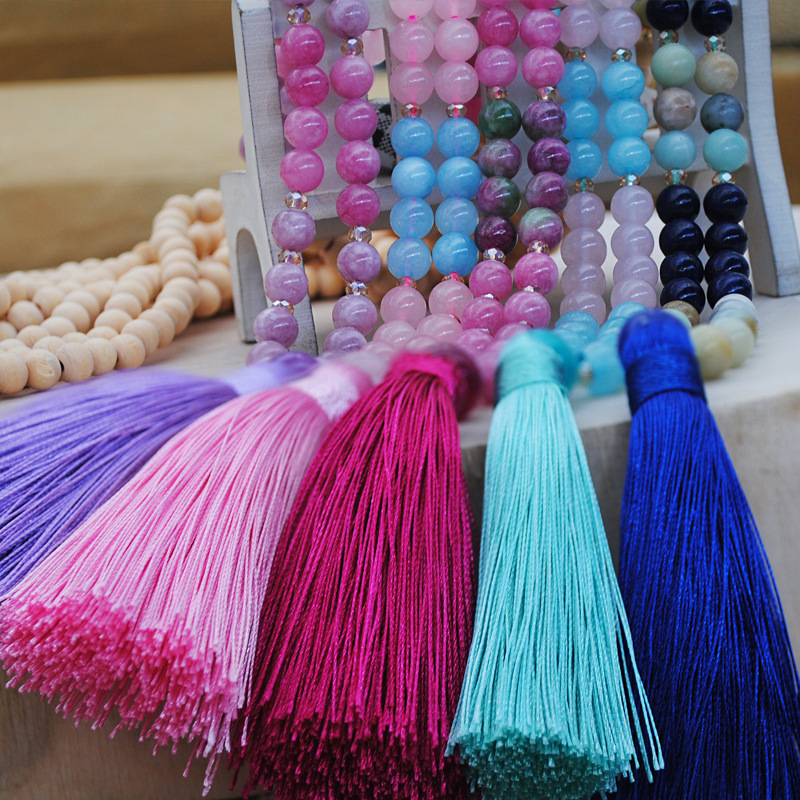 

Natural stone wood beads sweater chain Handmade Bohemia Beach wind crystal tassel necklace female, Ivory