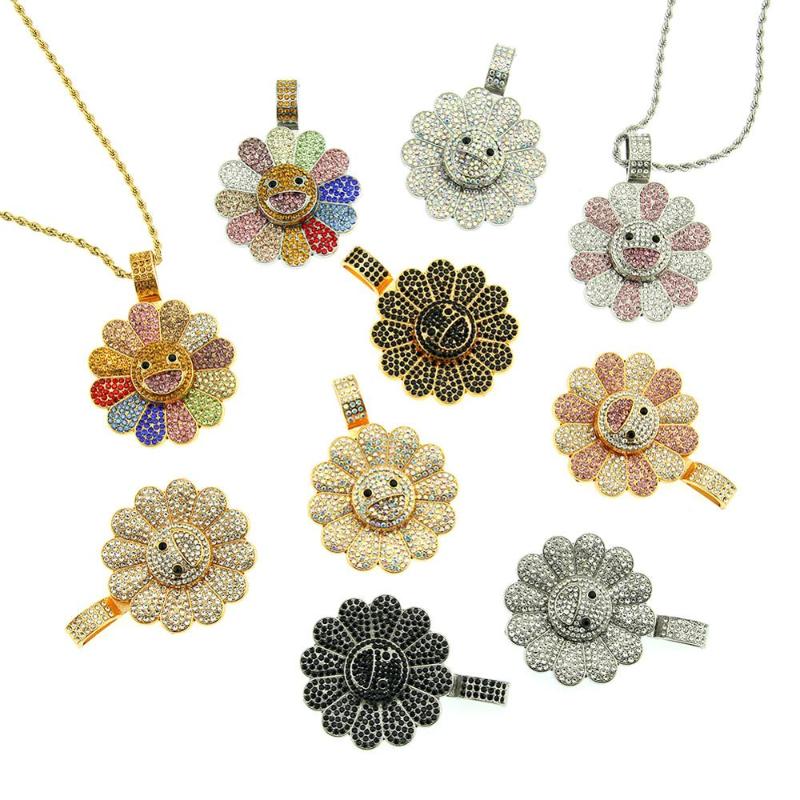 

Rotatable Sun Flower Necklace Occident Jewelry Sunflower Cool Colorful Crystal Inlay Pendant Necklace