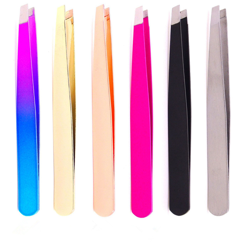 

Hot selling- 24Pcs Colorful Stainless Steel Slanted Tip Beauty Eyebrow Tweezers Hair Removal Tools Lowest Price Best Promotion free shipping