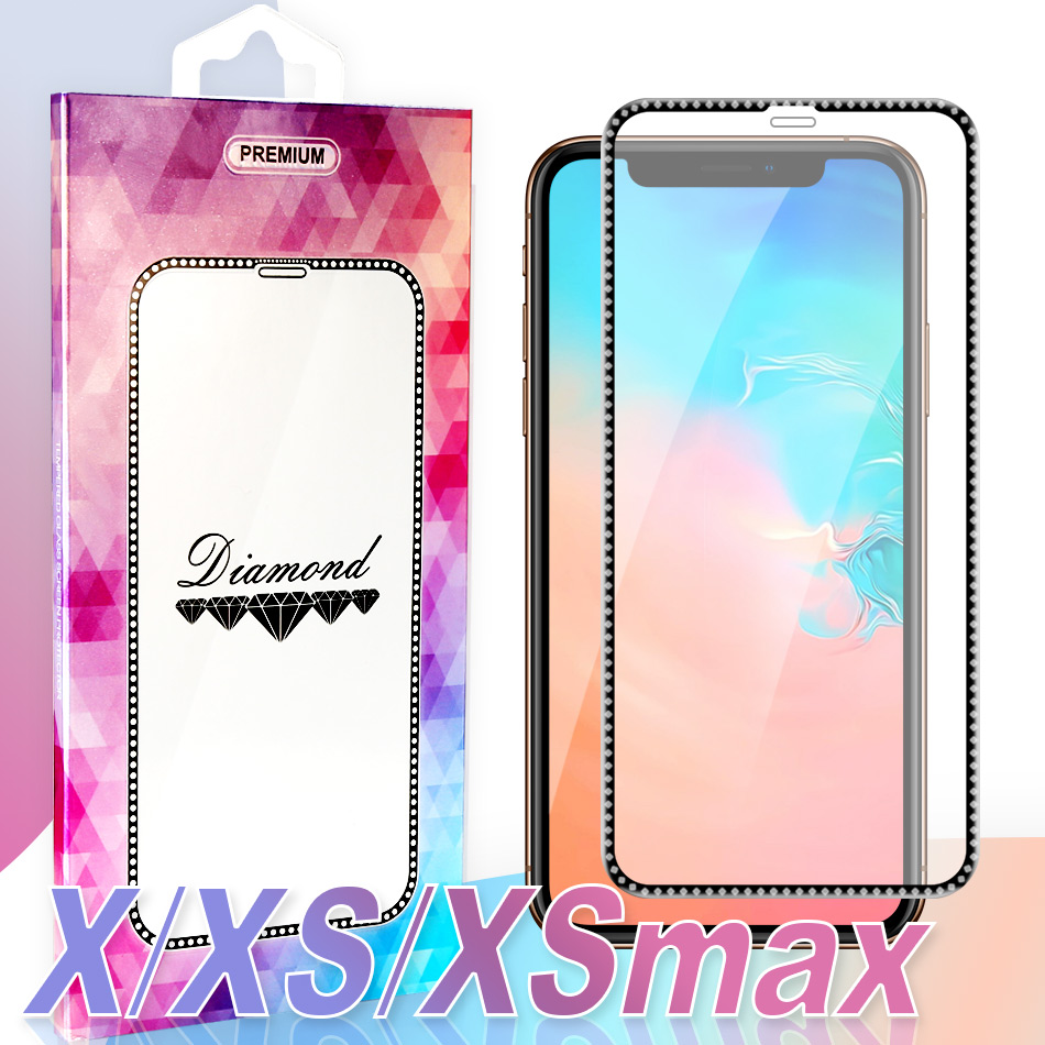 

For Apple iPhone Newest Screen Protector Bling Bling Electroplated Rim Tempered Glass for iPhone XS MAX XR XS 7 8 PLUS with Retail Box