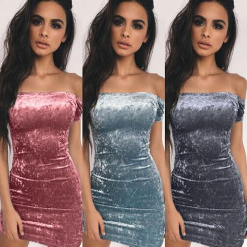 

2019 Women Sexy Bodycon Short Sleeve Strapless Skinny Off Shoulder Mini Party Clubwear Dresses New Women Ladies Clothing Dress, Sky blue