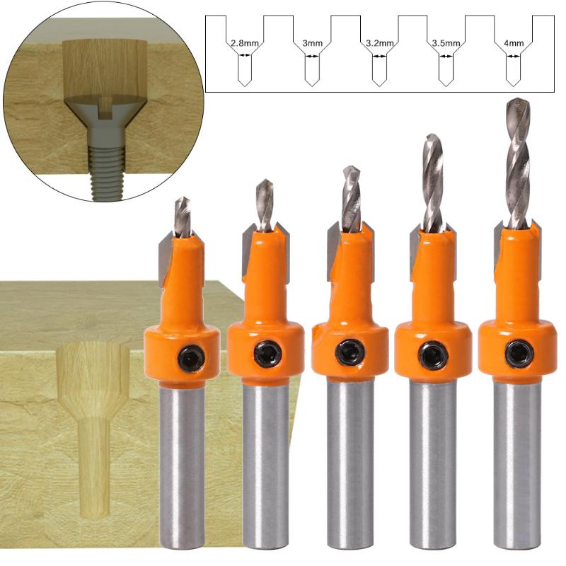 

5 pcs Timber Woodworking Ti Countersink Drill Bit Set Screw Cutter Wood Tool For Wood Counterbore Drilling Metal Alloy Too