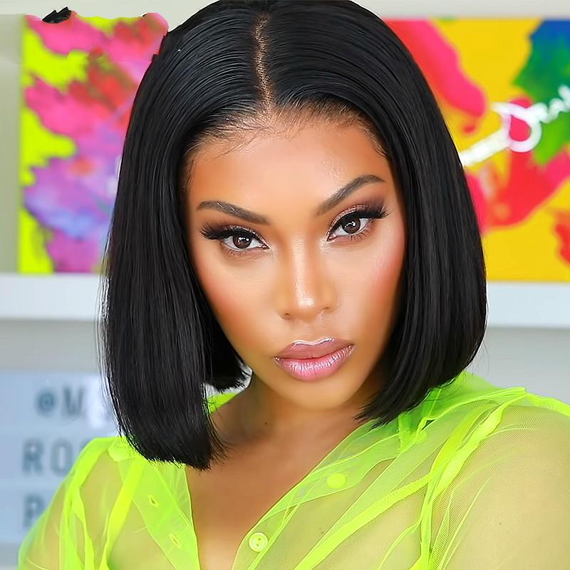 

Brazilan Straight Glueless Bob Short 13x6 Lace Front Human Hair Wigs 360 Lace Frontal Wig Pre Plucked For Black Woman, Natural color