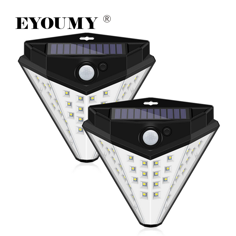 

Eyoumy Diamond Shaped Triangle Solar Lights Outdoor Wireless 32 LED 4 Sides with Wide Lighting Area Waterproof Security for Front Door DHL