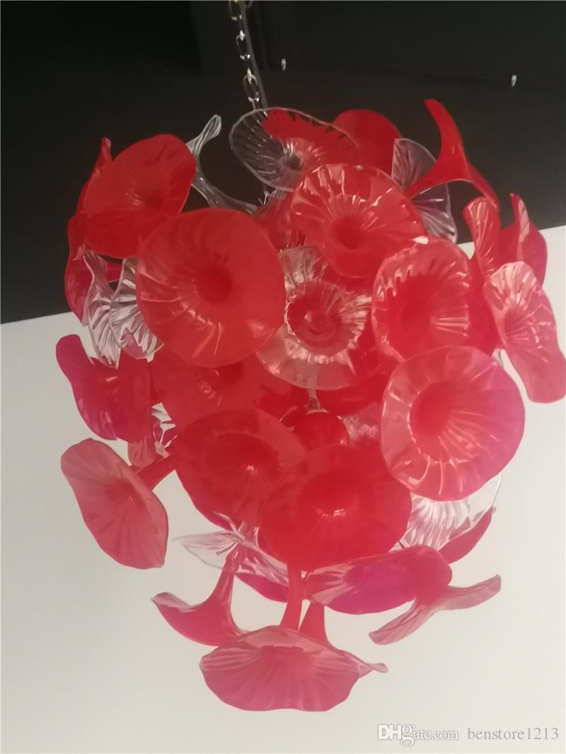 Modern Flower Decorative Glass Pendant Lighting Red Shade Wedding Chandeliers Hand Blown Glass Chandelier for Christmas Decor-image-525061364