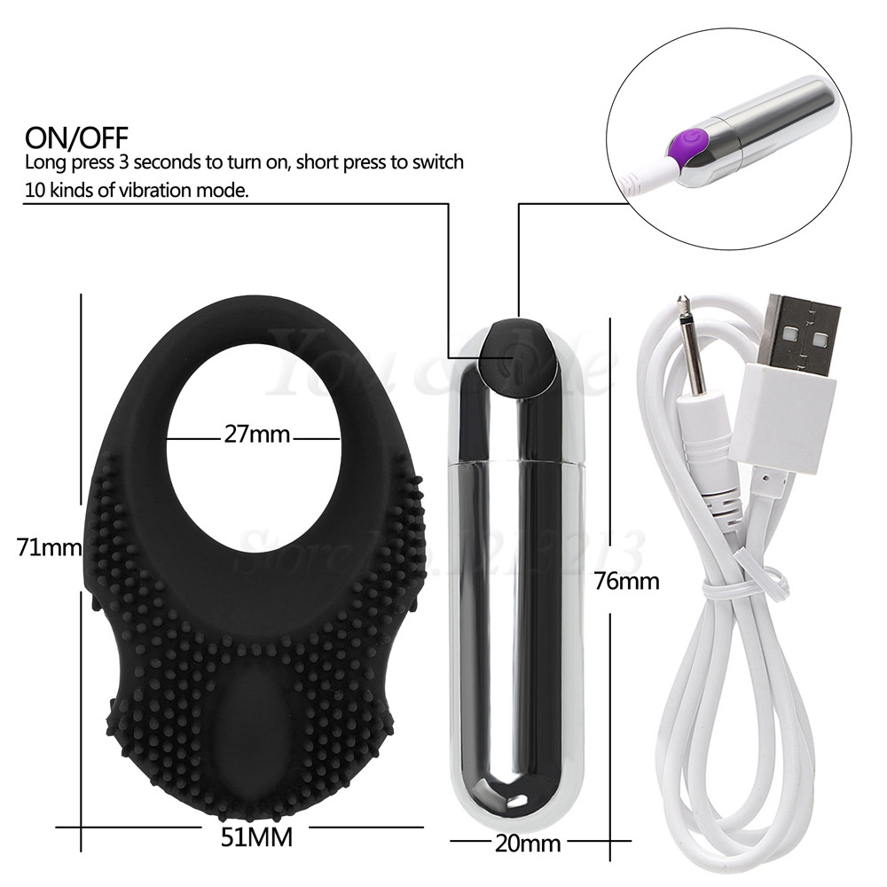 New Usb Rechargeable 10speed Penis Vibrating Ring For Men Powerful G Spot Bullet Vibrator Sex