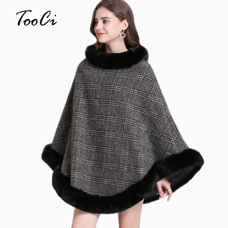

Women Autumn Winter Faux Fur Pullover Bat Sleeve Ponchos And Capes Black Round-Neck Knit Sweater And Pullovers Faux Fur Coat
