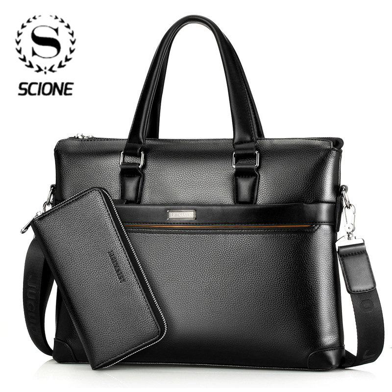 

Scione Men's Leather Business Briefcase Casual Man Shoulder Bag Messenger Bag Male Laptops Handbags Men Travel Bags Dropshipping, Black