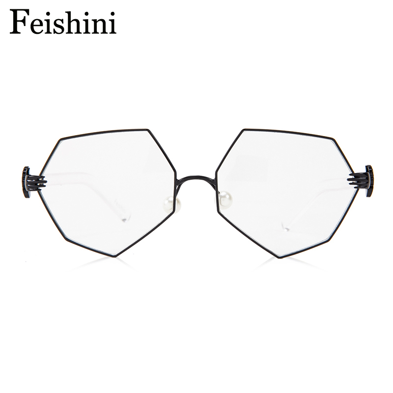 

Wholesale-FEISHINI Brand Designer Crystal Ornament Geometric Superstar EyWomen Vi Fashion Transparent Glasses frame Luxury