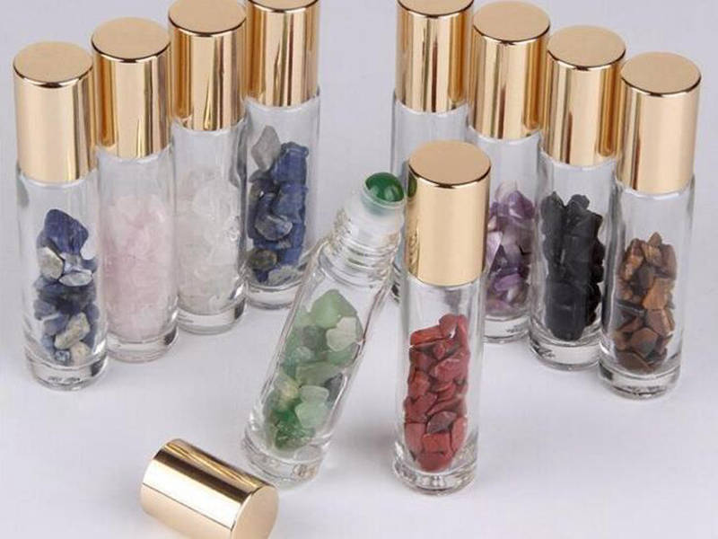 

Natural Semiprecious Stones Essential Oil Gemstone Roller Ball Bottles Clear Glass Healing Crystal Chips 10ml