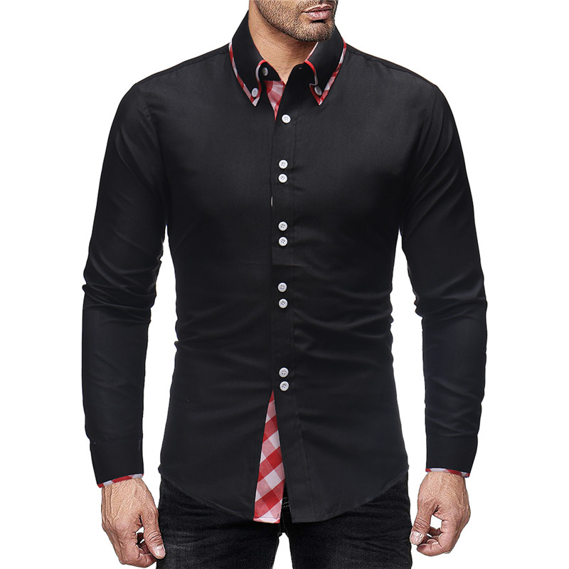 

Mens Casual Social Formal Shirts Male Long Sleeve Business Slim Fit Office Shirt Cotton Party Dress Tops, Black