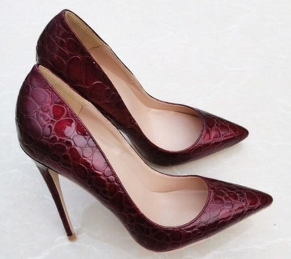 

new style wine red Women's Red-soled High heeled shoes 8cm 12cm 10cm Cusp Fine heel Single shoes large size 45 Shallow mouth wedding bride, Black