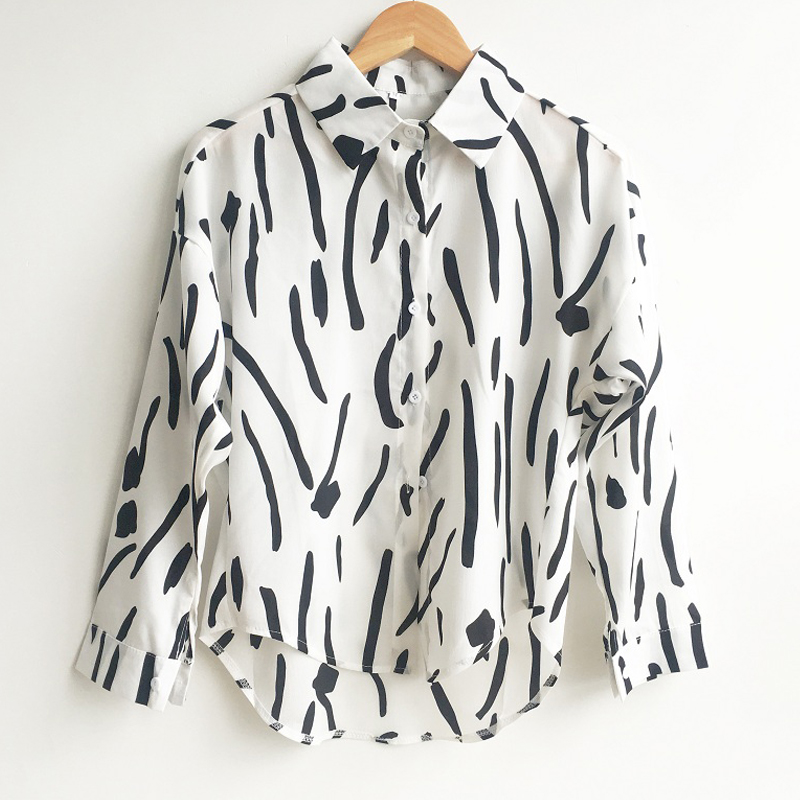 

Summer sexy blouse shirts women 2019 Graffiti printed blouse shirt women Long sleeve top female Fashion Print shirt, White