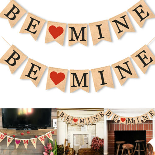 

Banner Linen Flag BE MINE Party Valentine Bunting Triangle Flag Wedding Supply