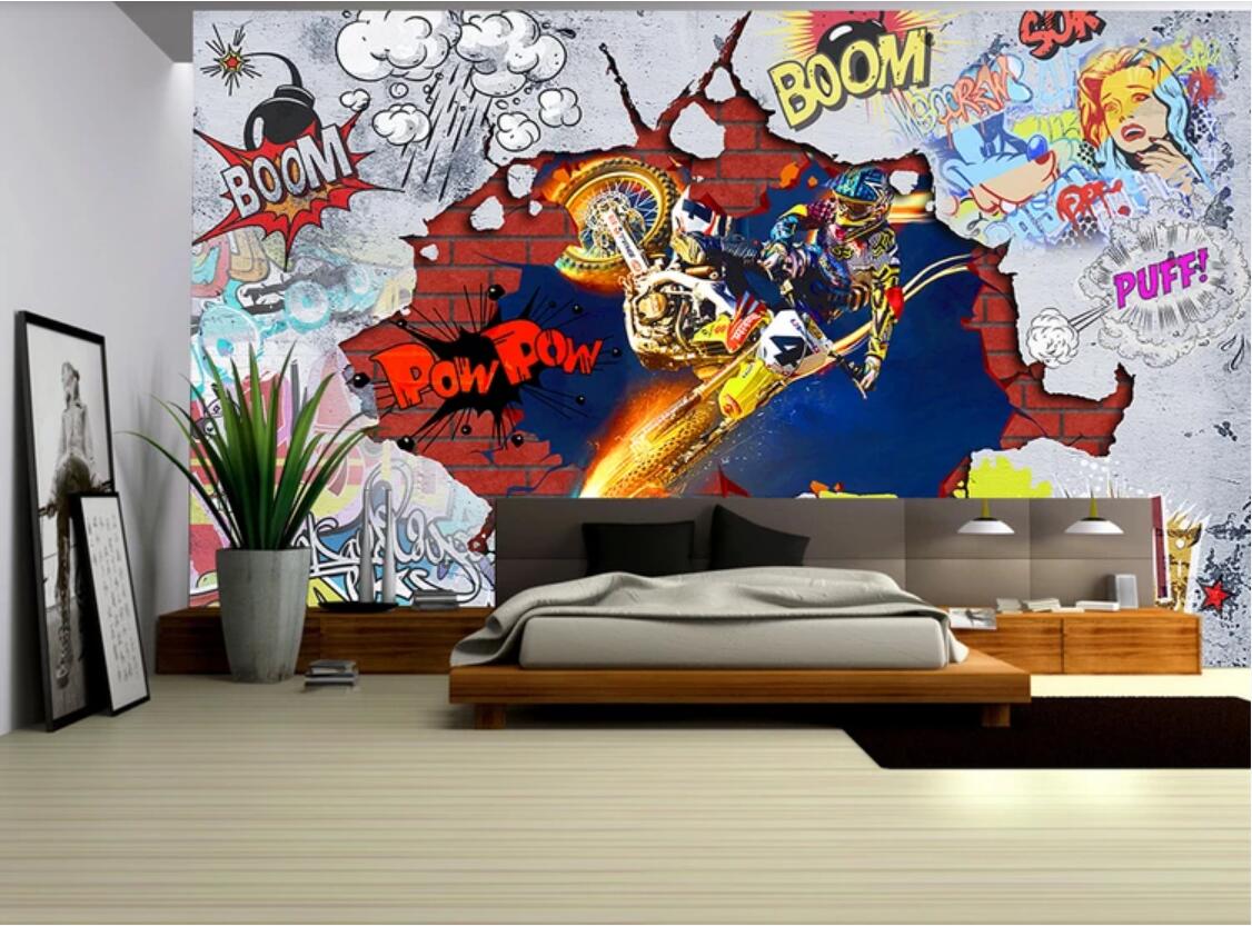 

3d room wallpaper custom photo mural Cool motor art graffiti wall home decor wall art pictures wallpaper for walls 3 d, Non-woven fabric